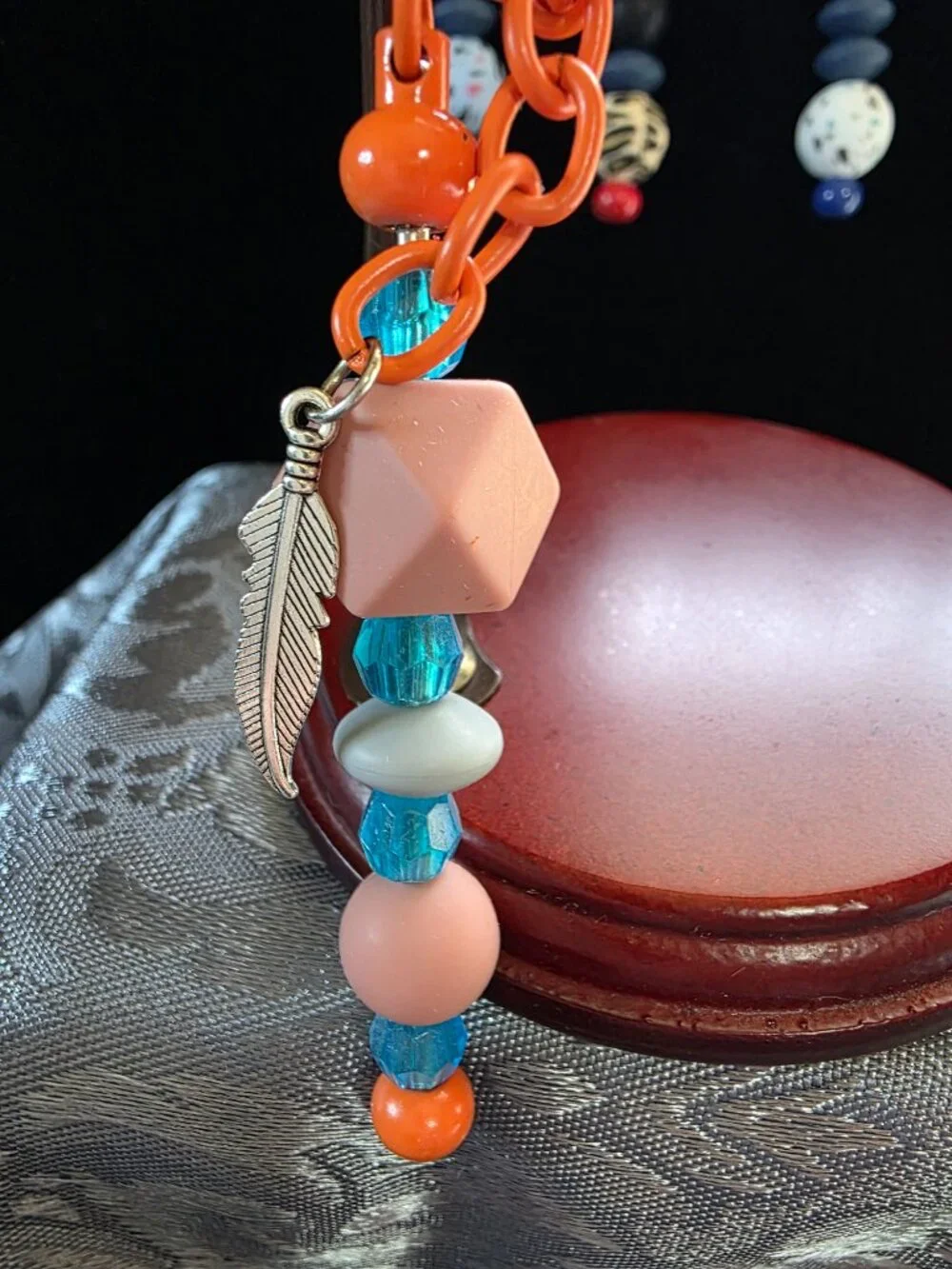Handcrafted Orange Feather Charm Keychain NEW One of a Kind Fashionable MUST